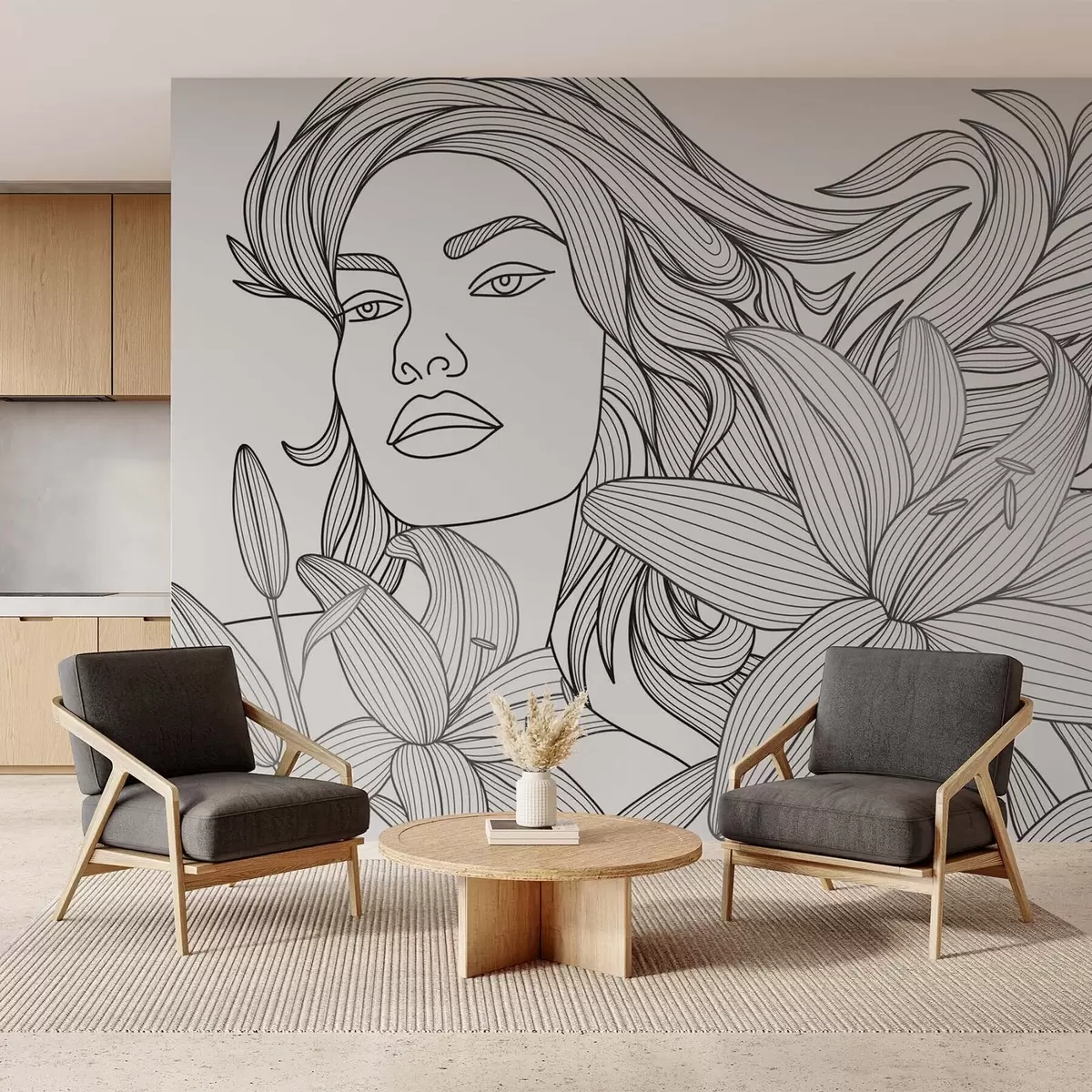 Wall Mural Photo Wallpaper Portrait of a girl in lily flowers w04689