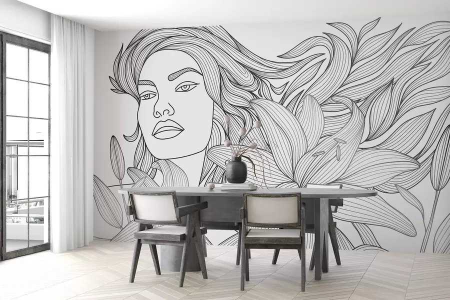 murales Retrato de una niña entre flores de lirio w04689