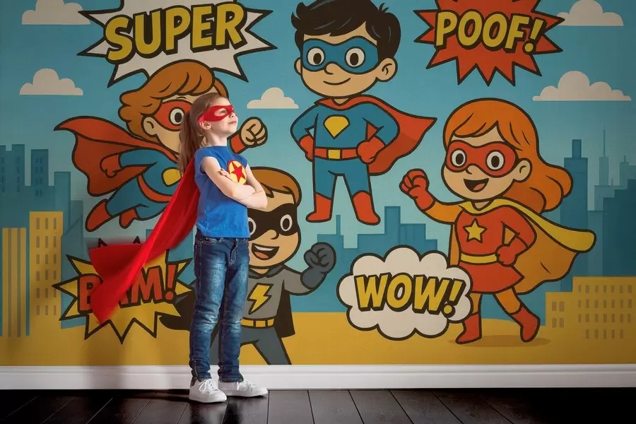 Papel de pared divertidos superhéroes al estilo de los cómics w04625 comprar EE. UU. - Uwalls.com murales divertidos superhéroes al estilo de los cómics w04625