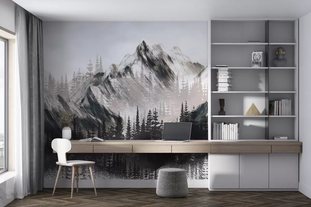 wall murals Mountains and coniferous forest w04666