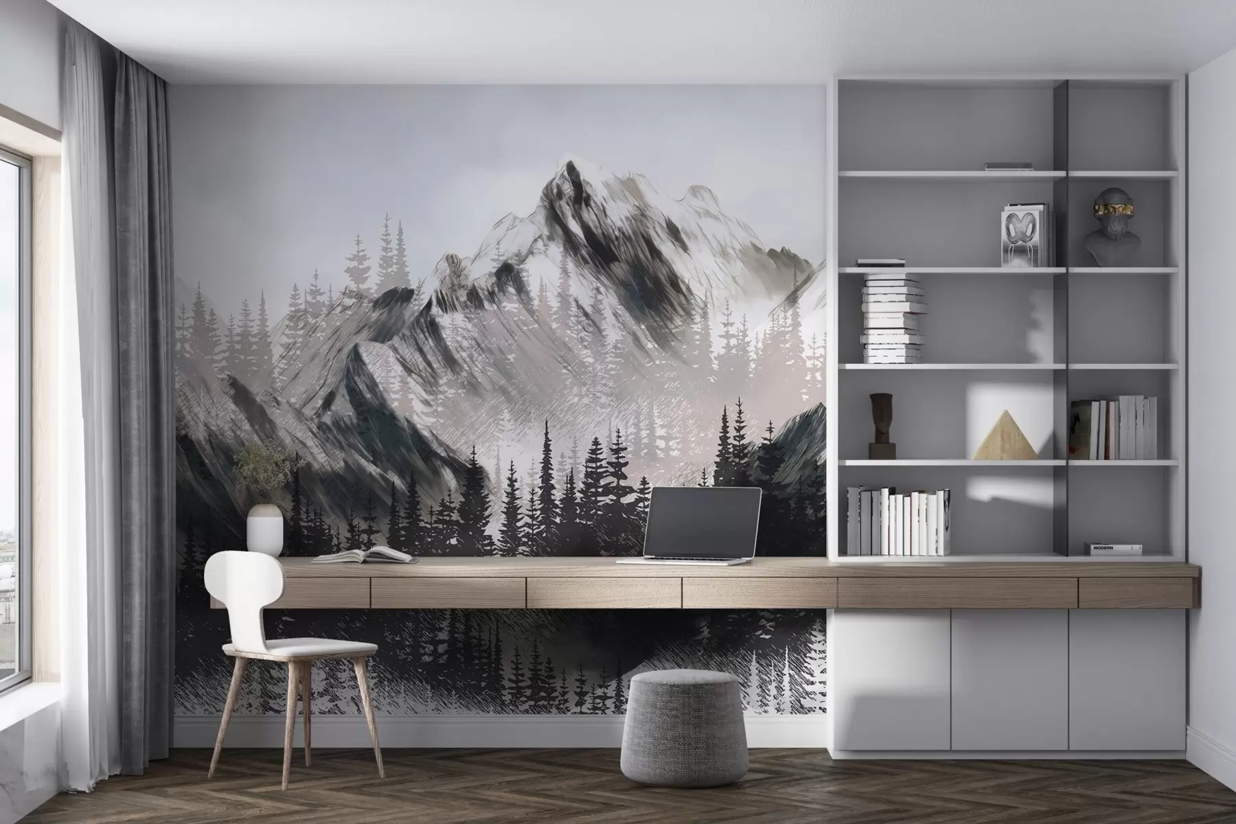 wall murals Mountains and coniferous forest w04666