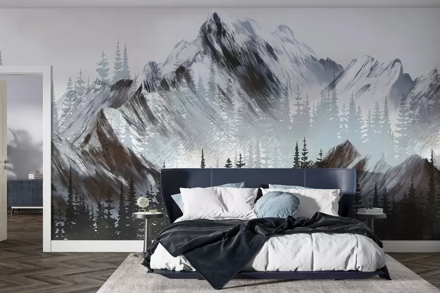 Wall Mural Photo Wallpaper Mountains and coniferous forest w04666v1