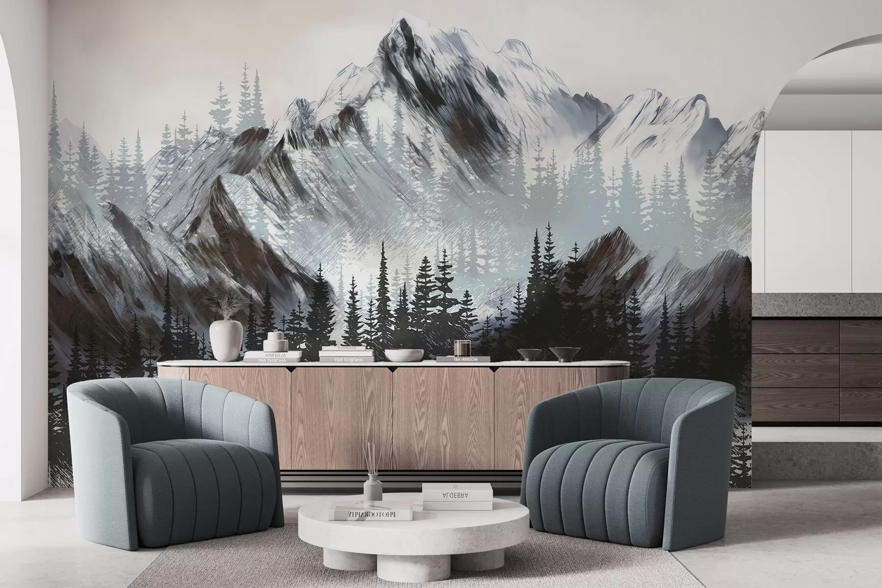 Wall Mural Photo Wallpaper Mountains and coniferous forest w04666v1