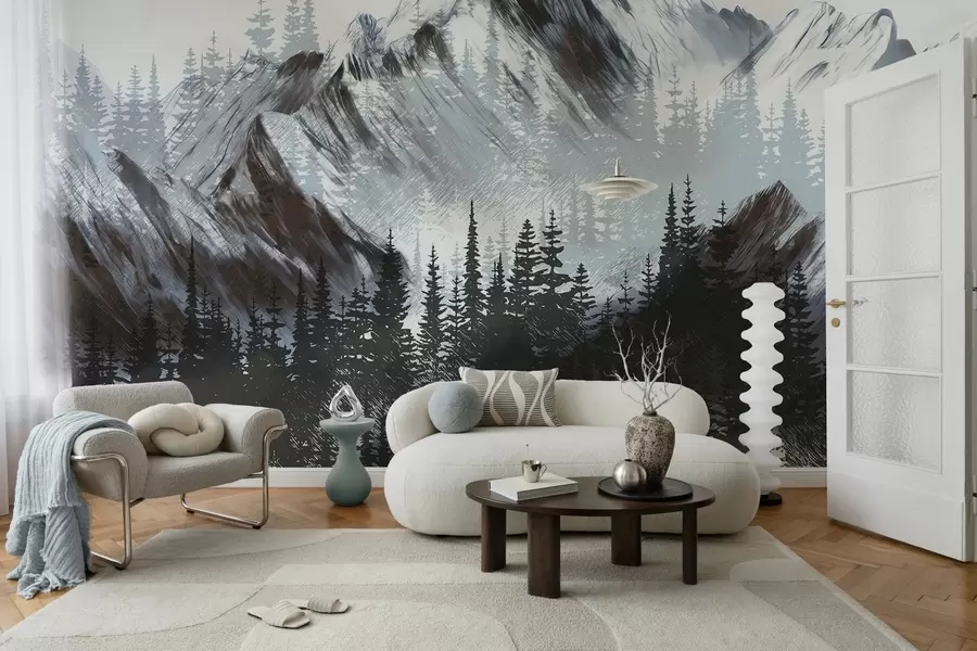 Wall Mural Photo Wallpaper Mountains and coniferous forest w04666v1