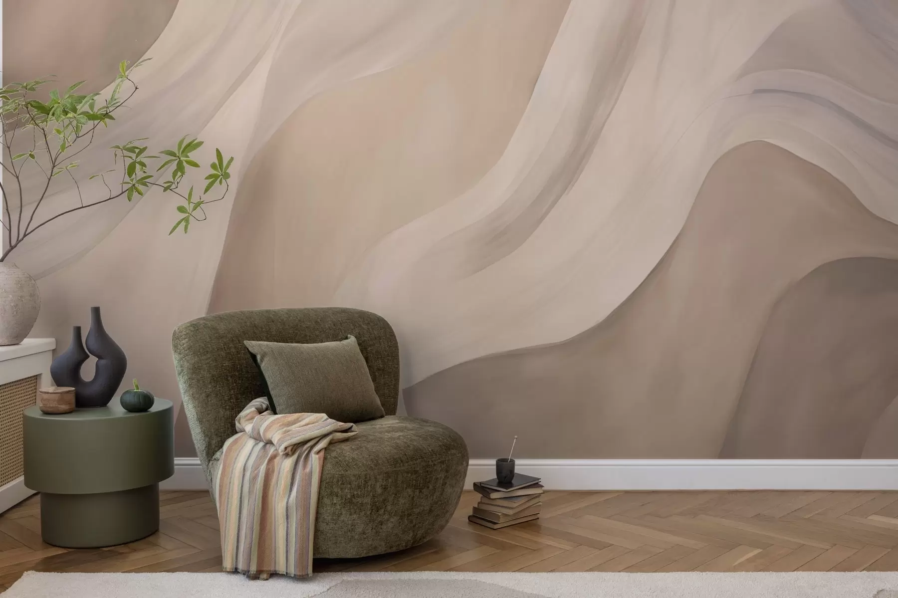wall murals Beige-pink silky waves, soft flowing strokes w04608