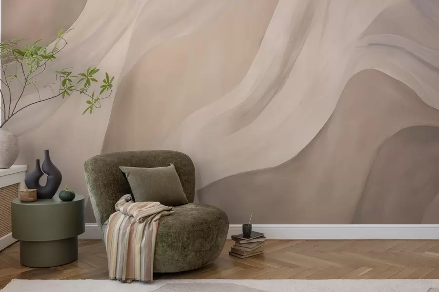 wall murals Beige-pink silky waves, soft flowing strokes w04608