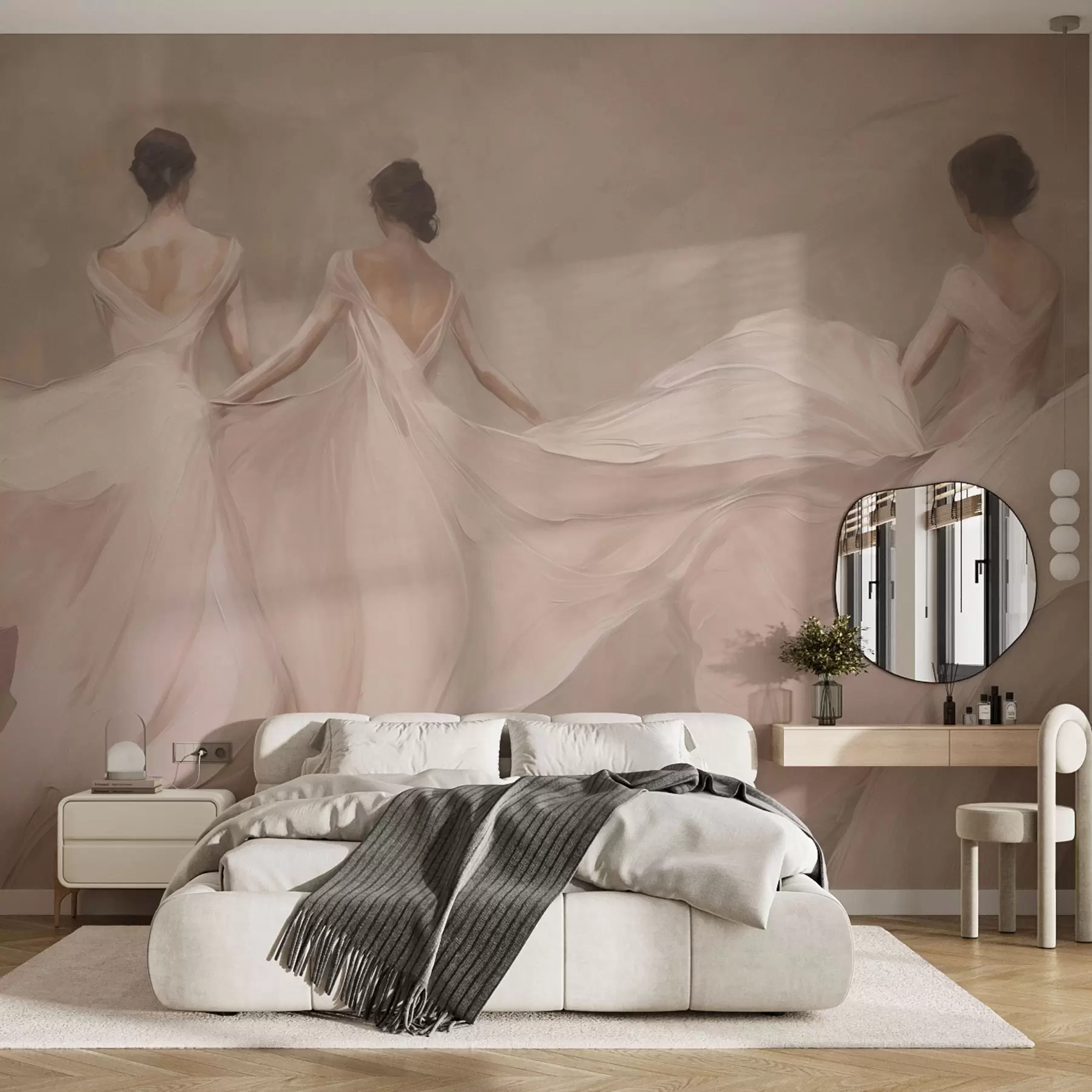 Wall Mural Photo Wallpaper Three women in pink dresses, flowing fabric, softness w04709