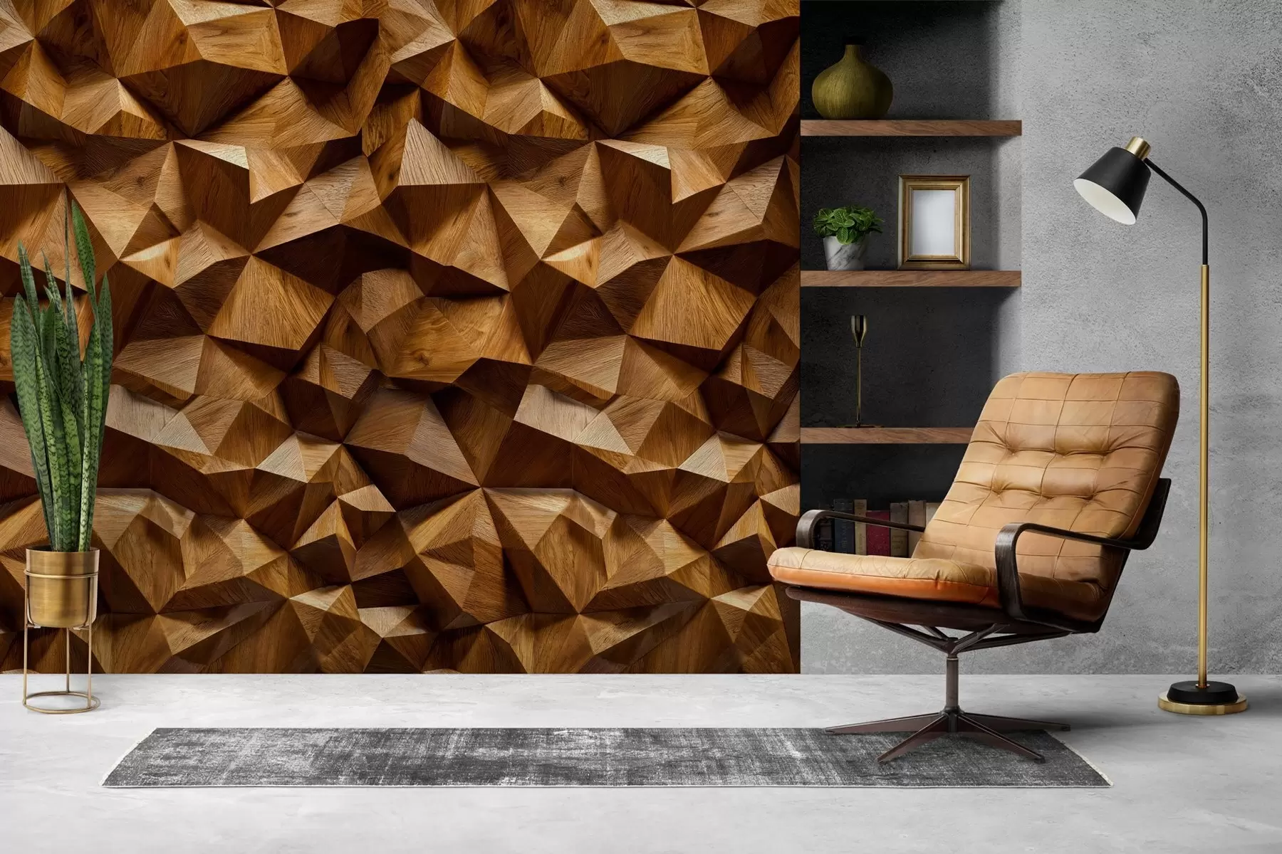 Wall Mural Photo Wallpaper imitation of an angular relief wall made of wood w04632