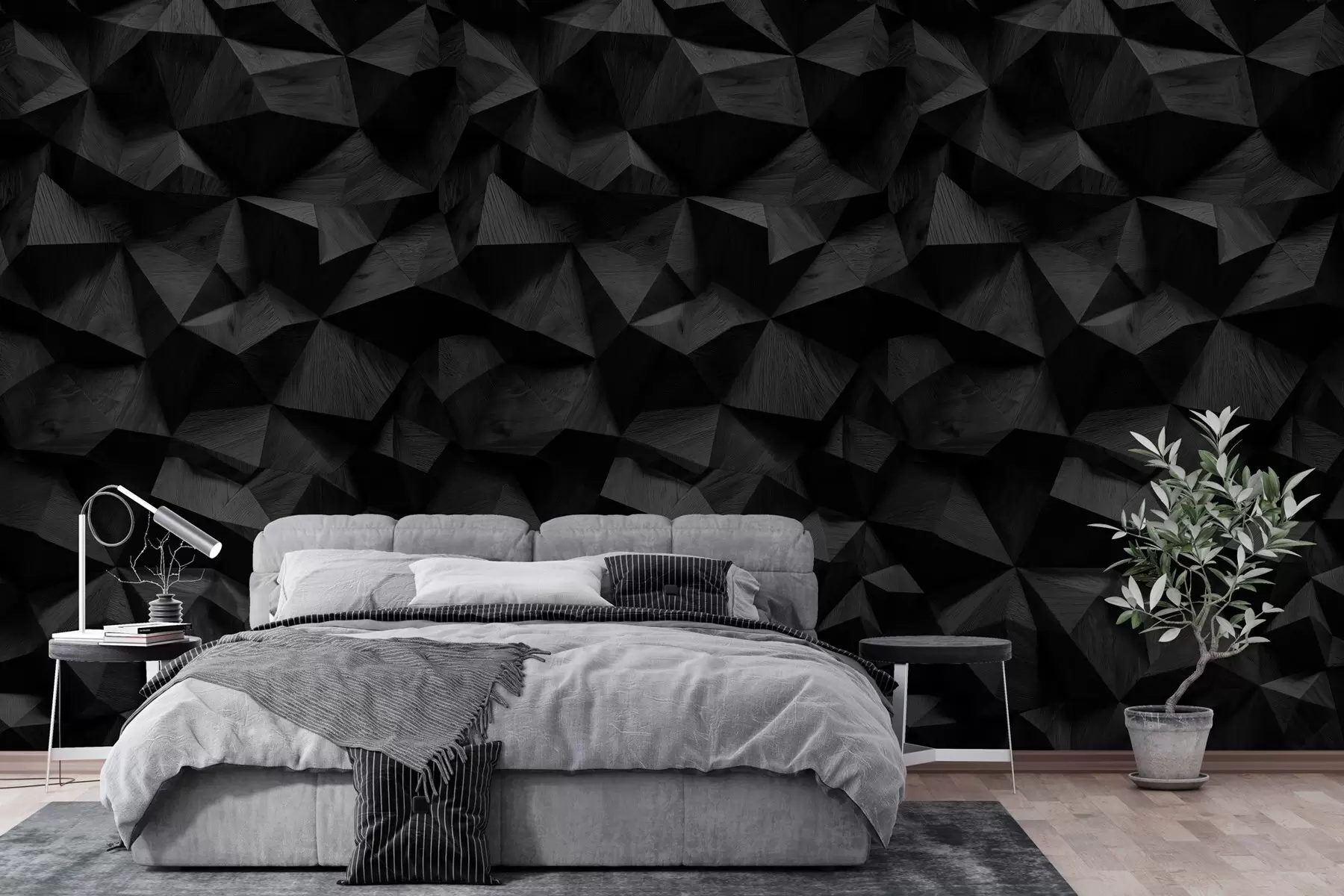 Wall Mural Photo Wallpaper imitation of an angular relief wall made of dark wood w04632v1