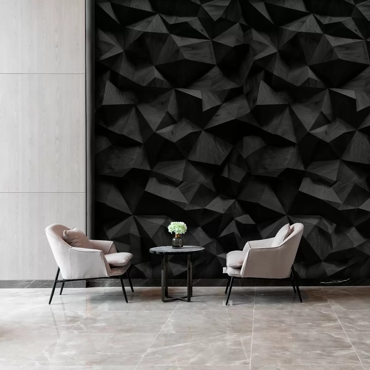 Wall Mural Photo Wallpaper imitation of an angular relief wall made of dark wood w04632v1
