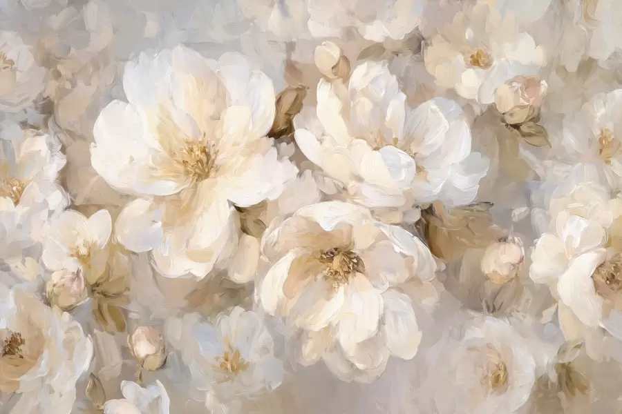 Wall Mural Photo Wallpaper large flowers in white and beige tones in the style of oil painting w04633