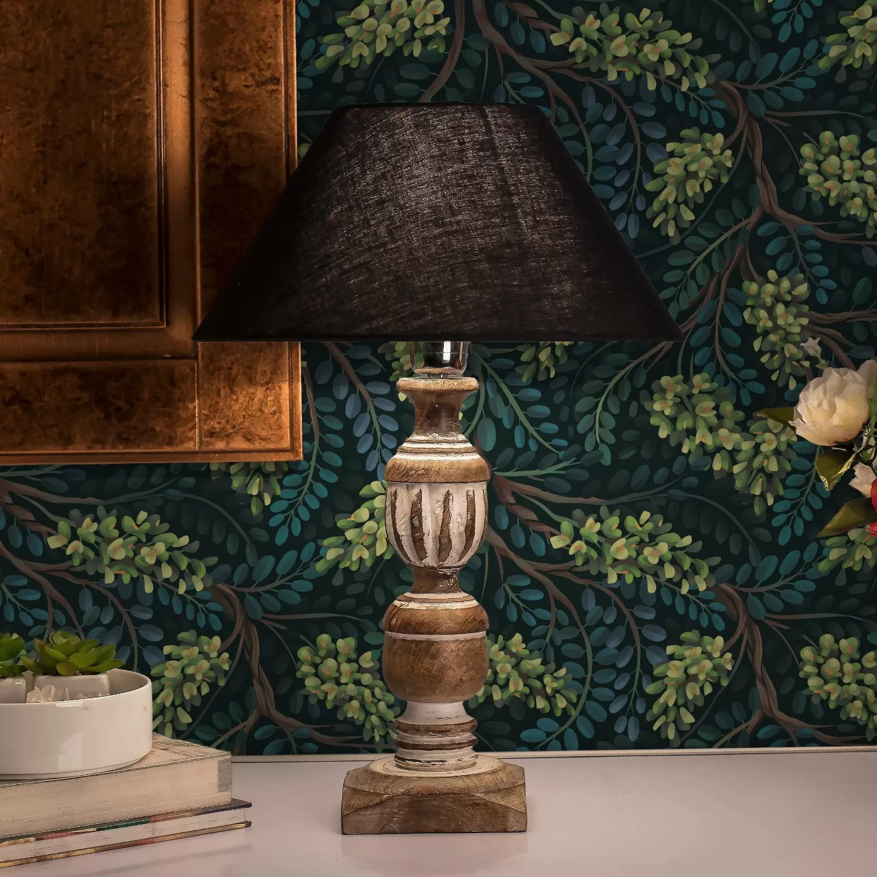 Wall Mural Photo Wallpaper Branches with greenish inflorescences on a dark background a00786