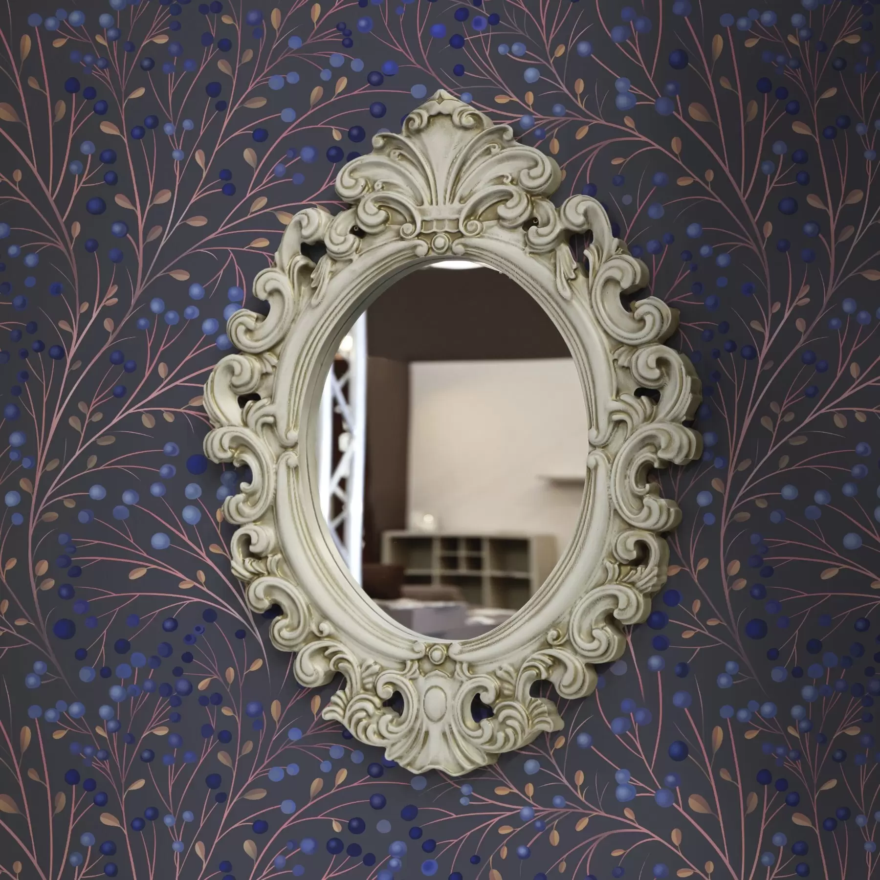 peintures murales Branches rose-brun et baies bleues sur fond graphite a00787