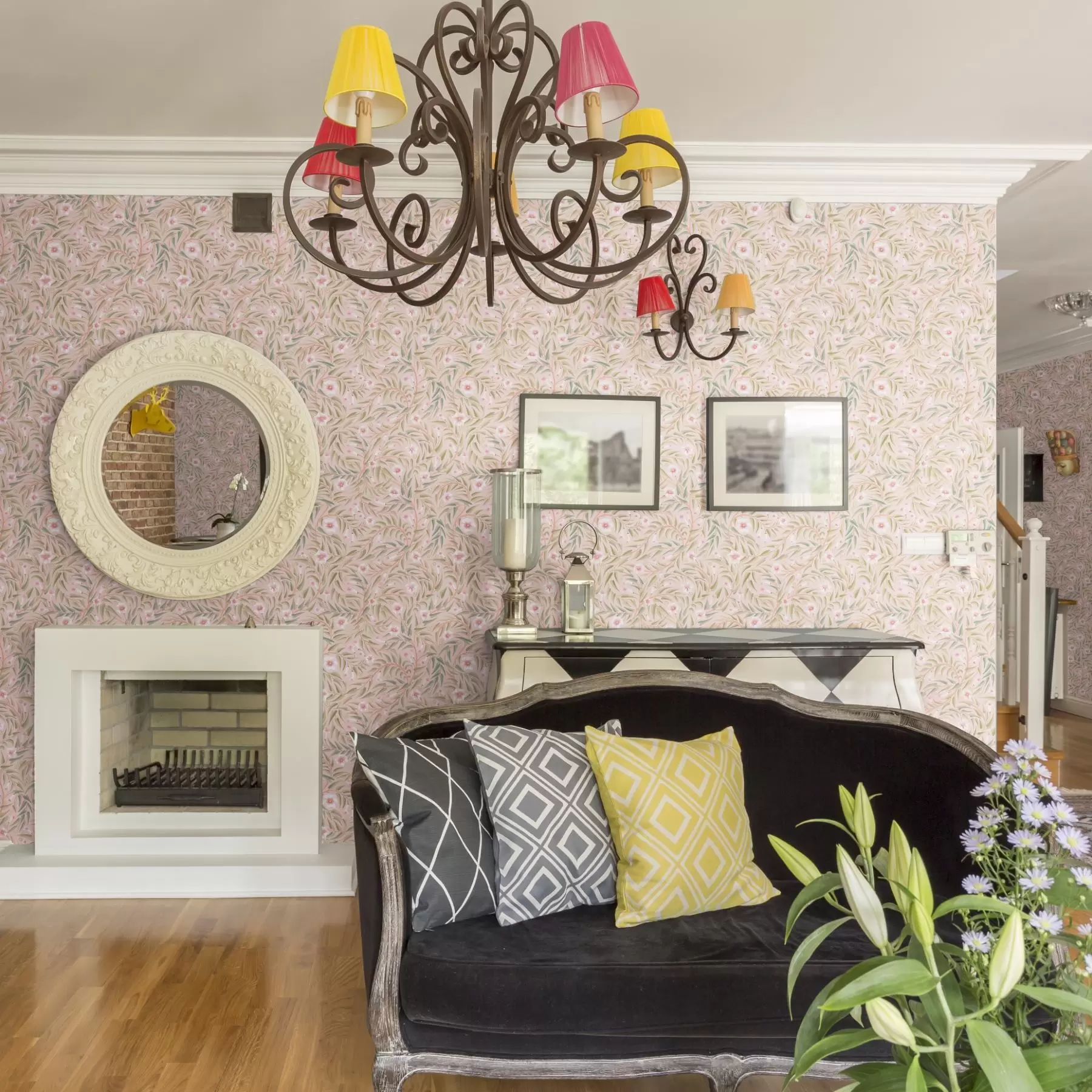 peintures murales Fleurs roses délicates et feuilles douces sur fond pastel a00788