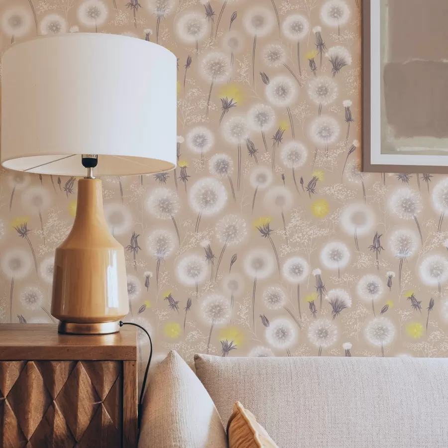 murales Dientes de león y semillas sobre fondo melocotón a00790v1