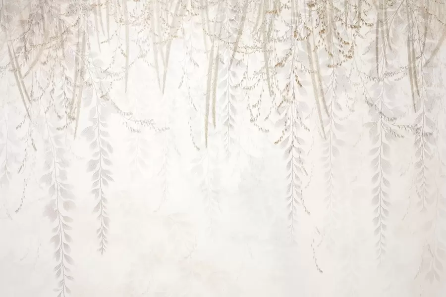 murais de parede Folhas e ramos suspensos leves em tons de bege w09433