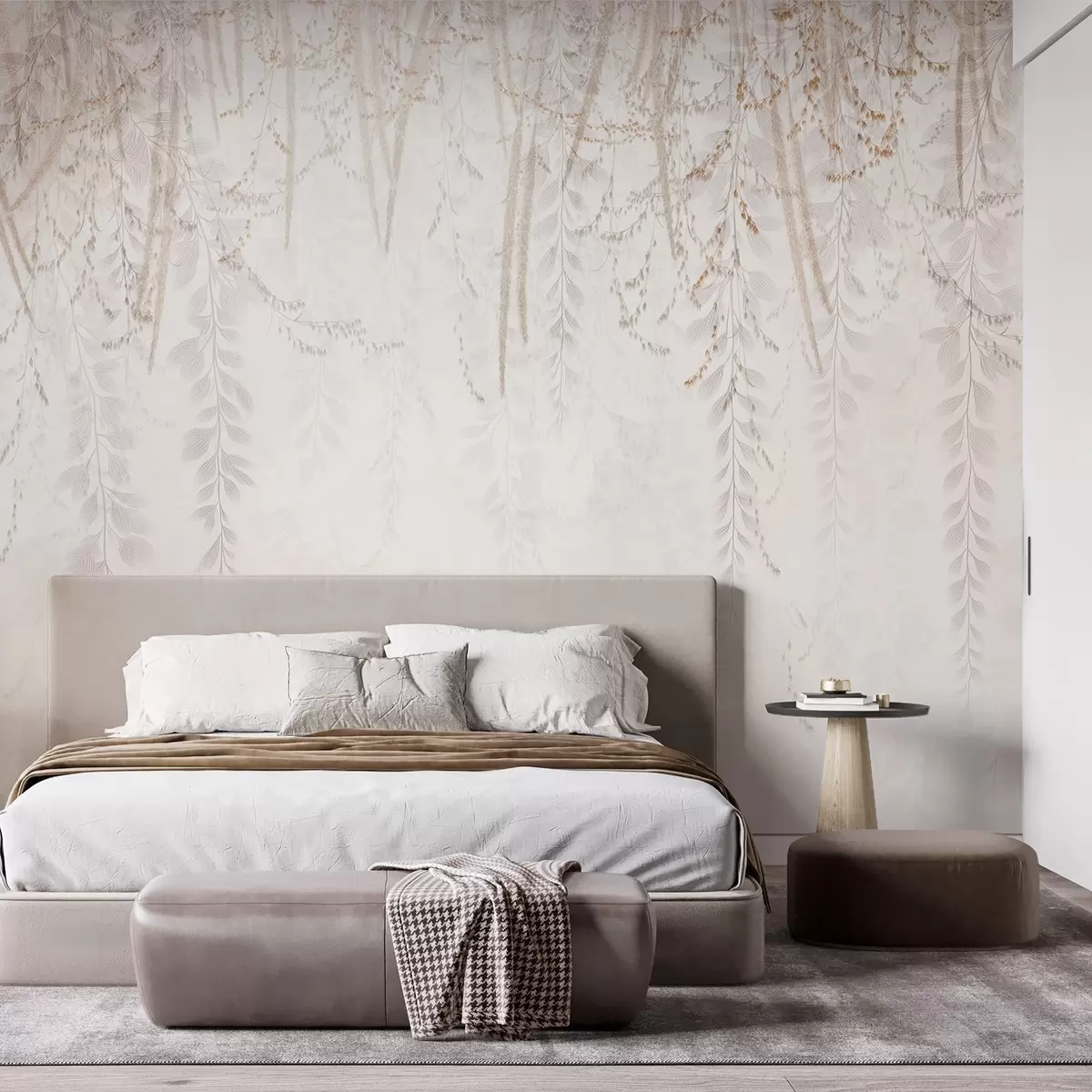 Wall Mural Photo Wallpaper Light hanging leaves and branches in beige tones w09433
