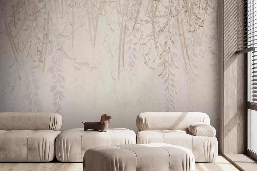 Wall Mural Photo Wallpaper Light hanging leaves and branches in beige tones w09433