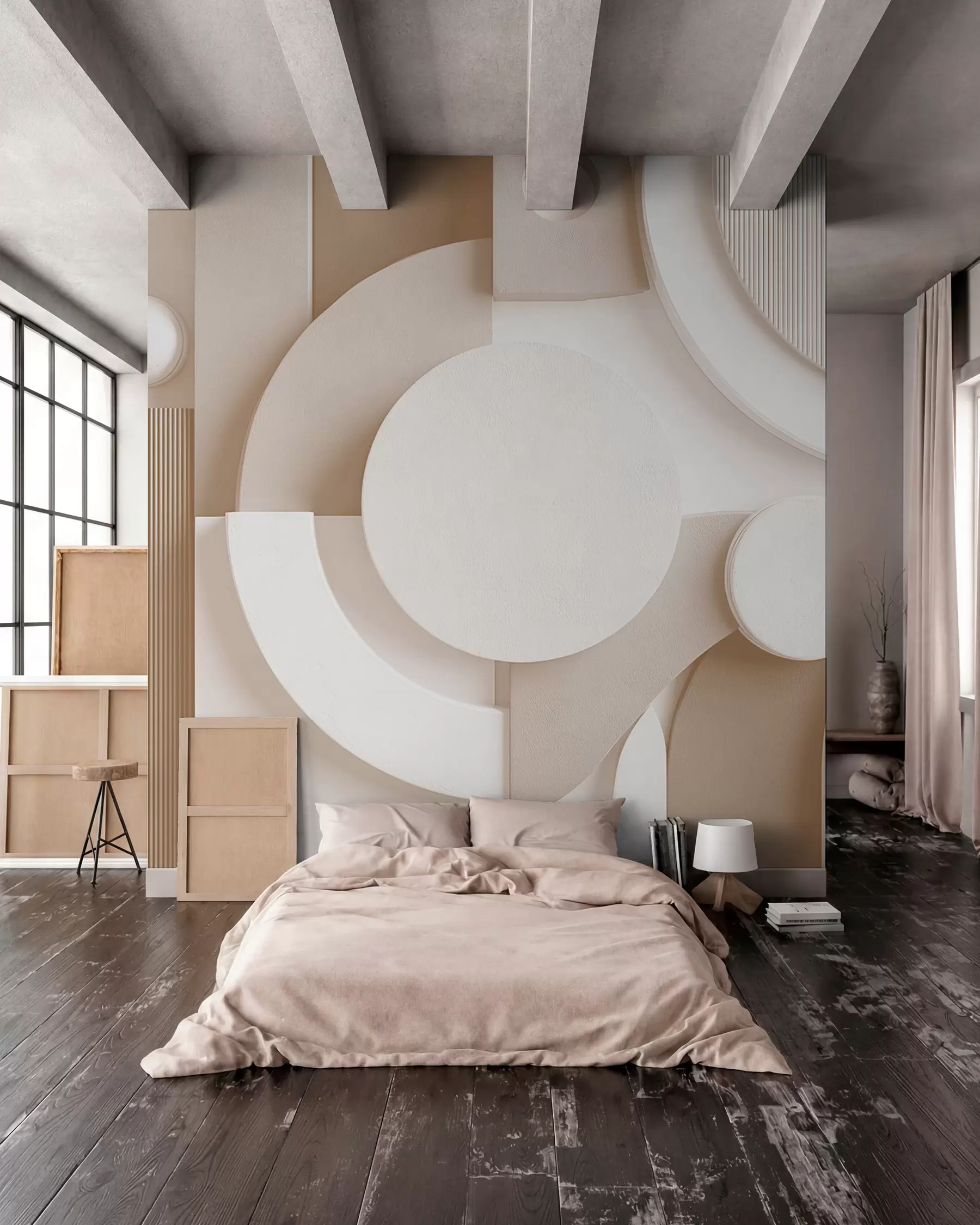 wall murals Modern volumetric abstraction in beige shades w09441v1
