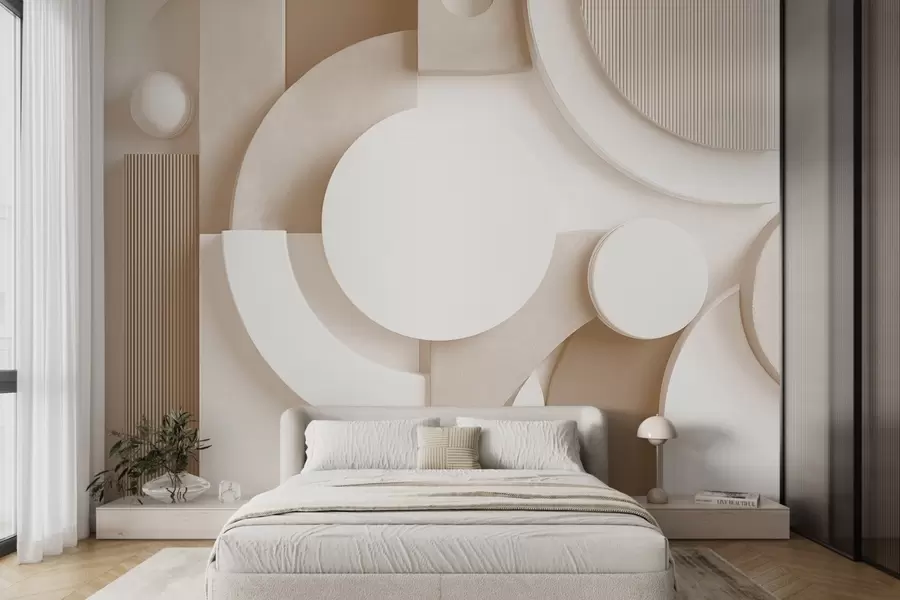murales Abstracción volumétrica moderna en tonos beige w09441v1