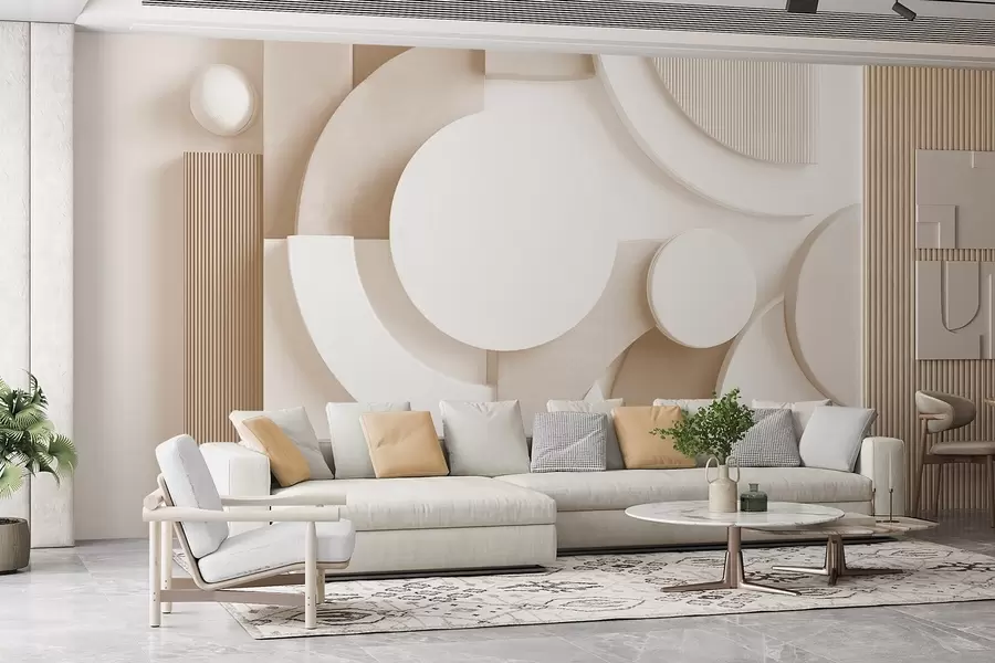 Wall Mural Photo Wallpaper Modern volumetric abstraction in beige shades w09441v1