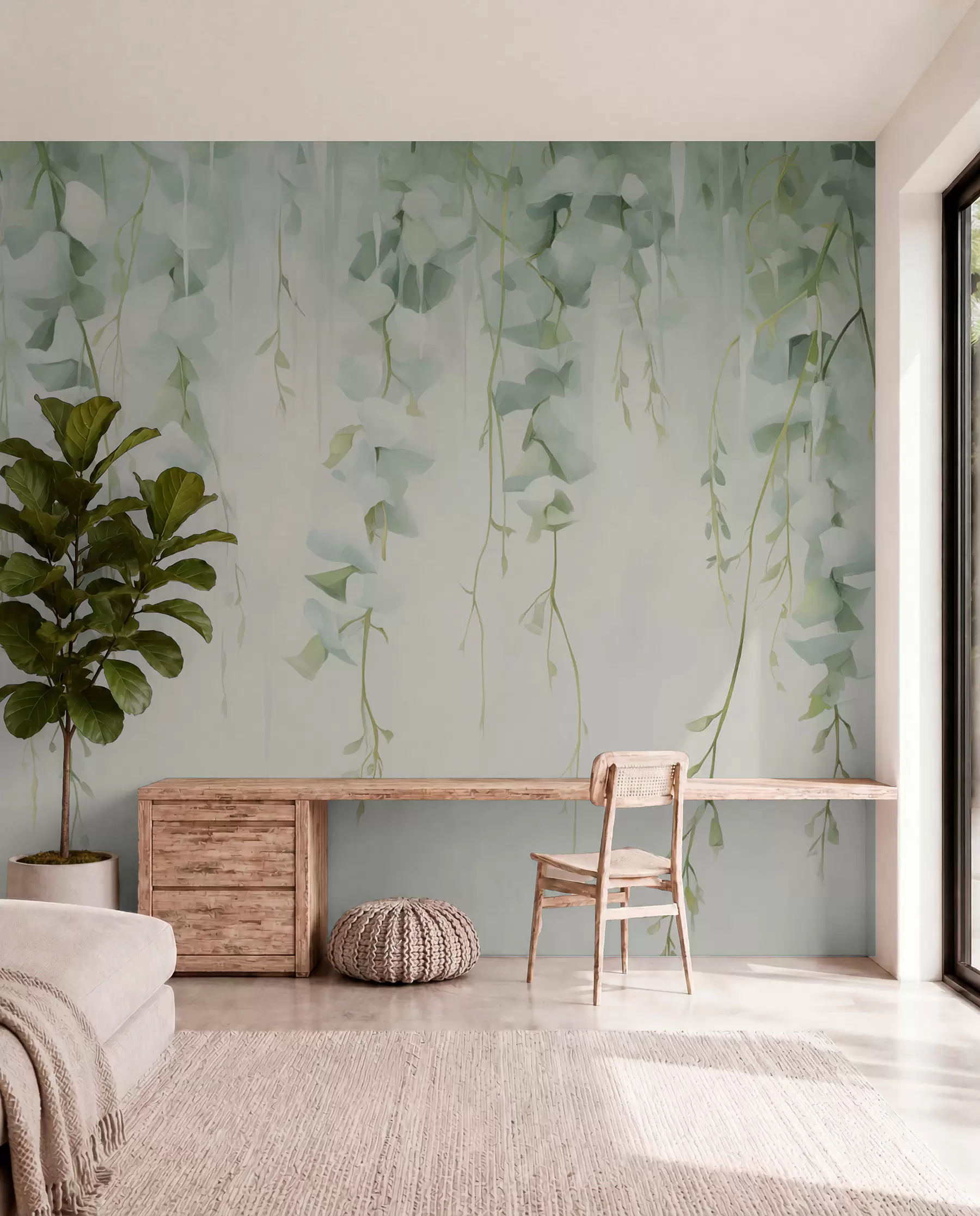 wall murals Hanging branches with leaves w04722
