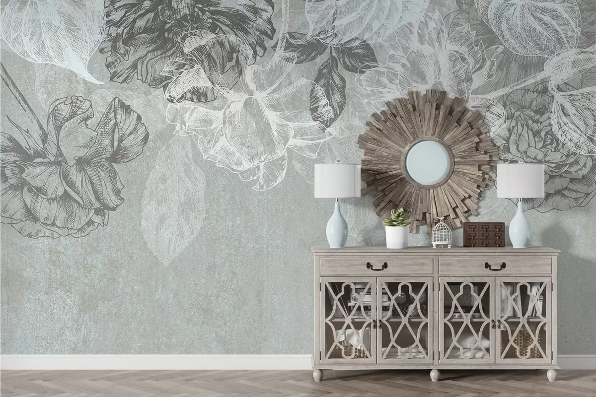 wall murals Hanging contour flowers w04665