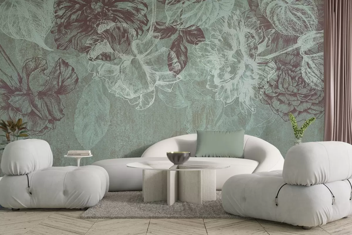 Wall Mural Photo Wallpaper Hanging contour flowers w04665v1