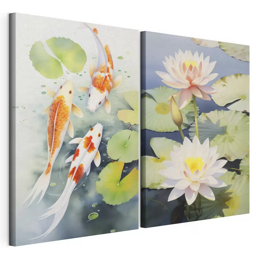 murales Hermosas flores de loto y peces m00868
