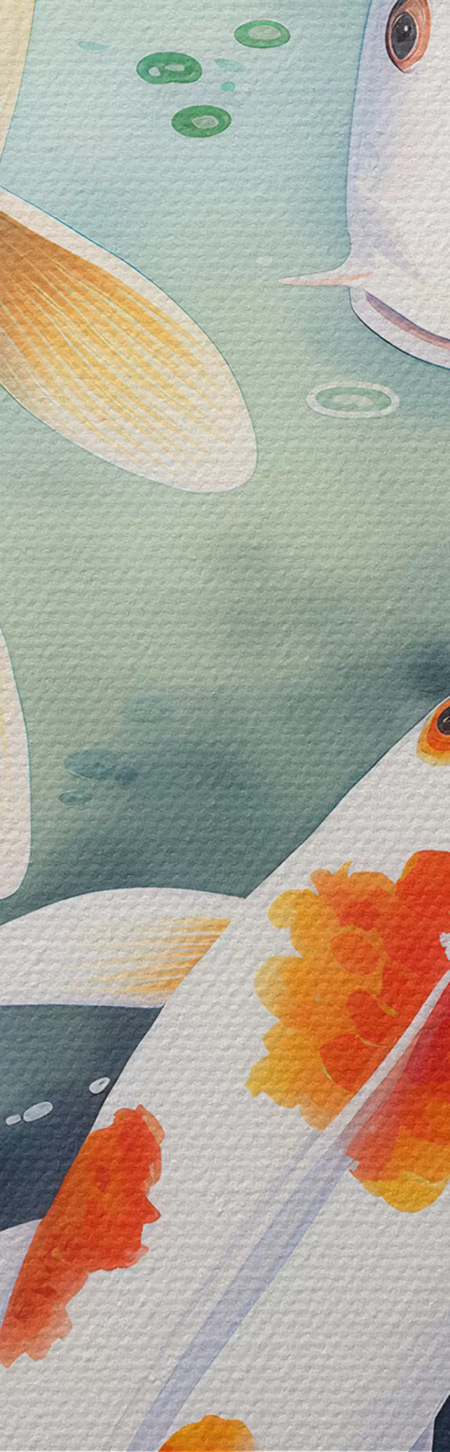 murales Hermosas flores de loto y peces m00868