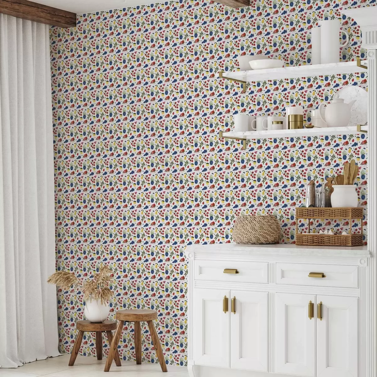 Papier peint Motif botanique aux couleurs vives sur fond blanc a00637v1