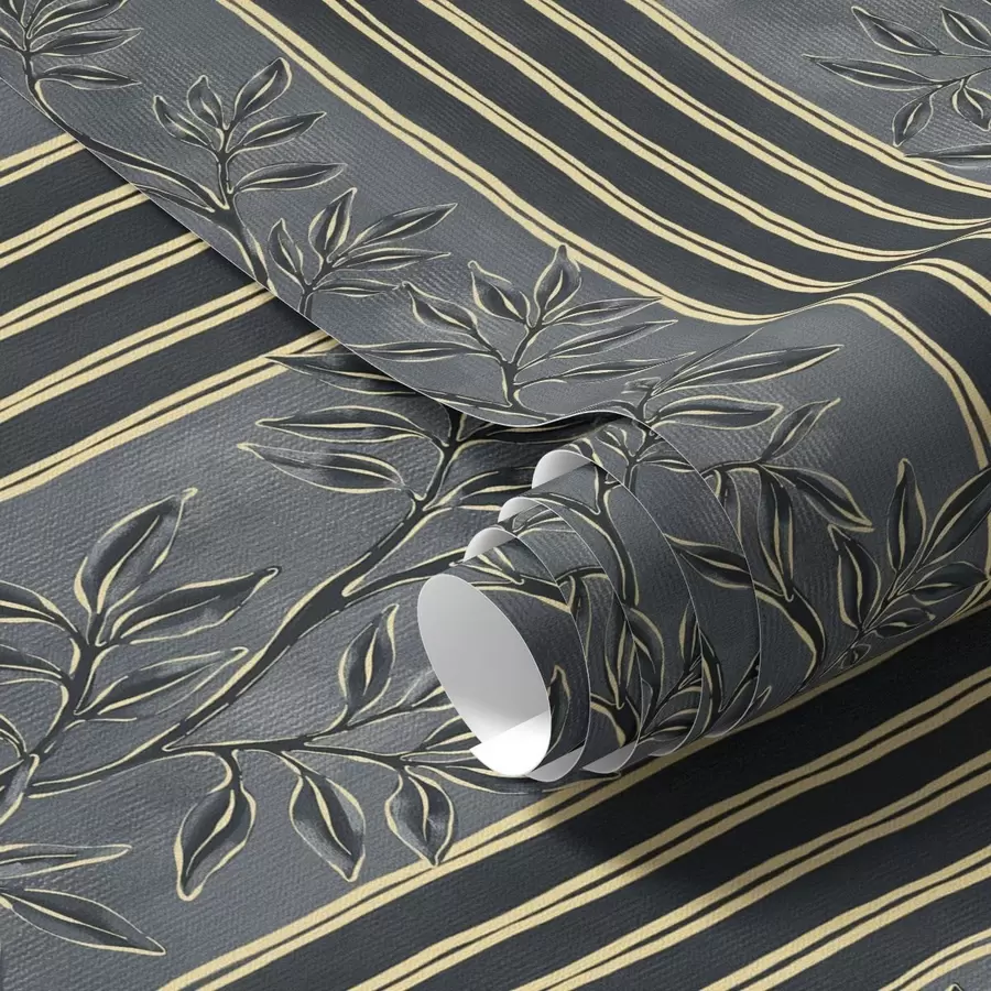 Wall Mural Photo Wallpaper Vertical stripes with botanical patterns in dark tones a00648