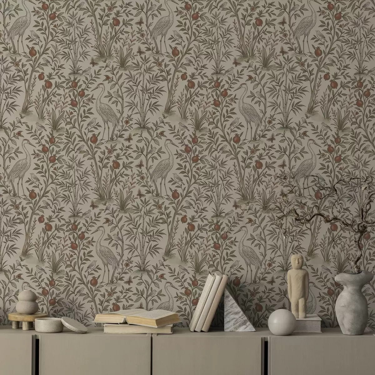 Wallpaper Birds among pomegranate trees in a natural setting a00699