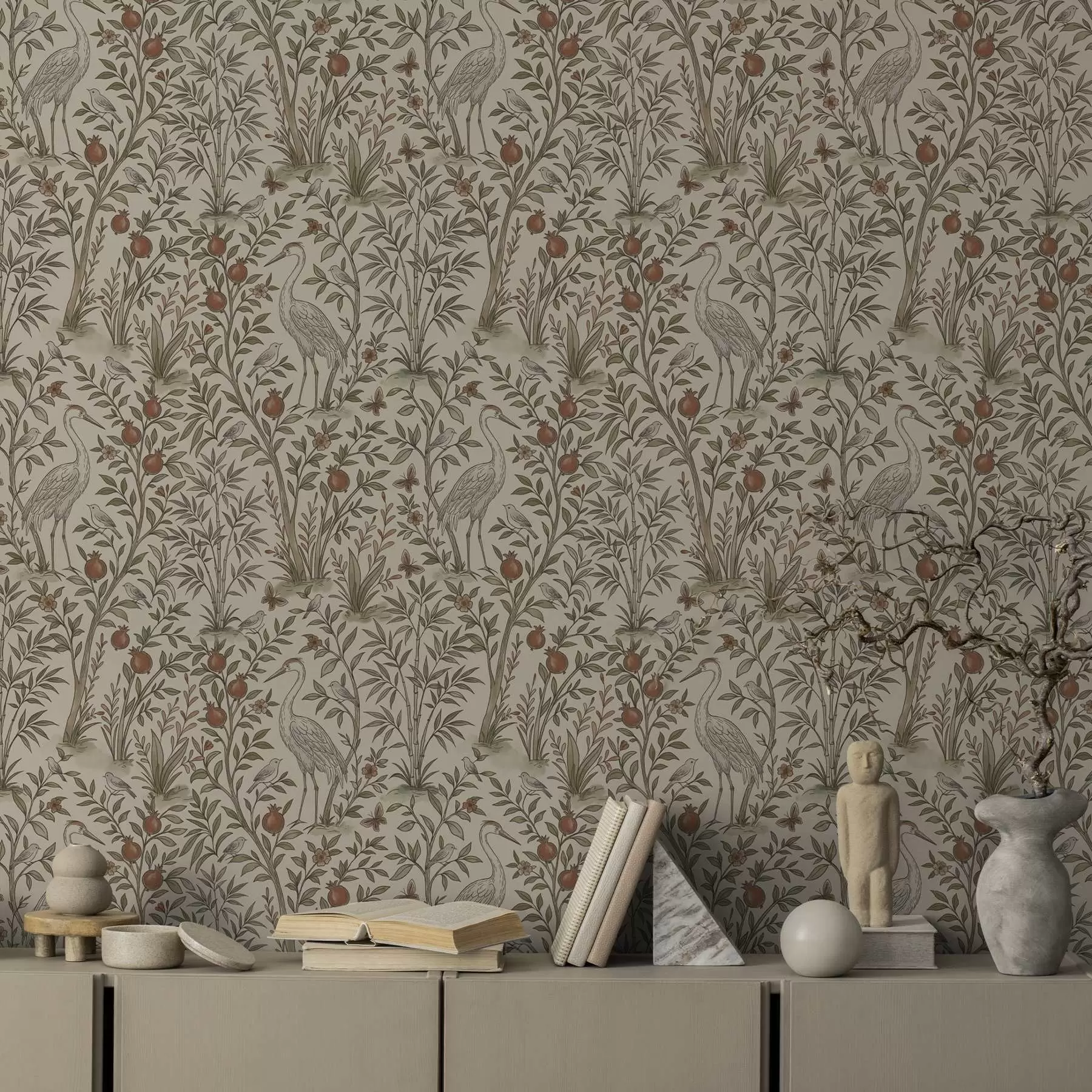 Wall Mural Photo Wallpaper Birds among pomegranate trees in a natural setting a00699