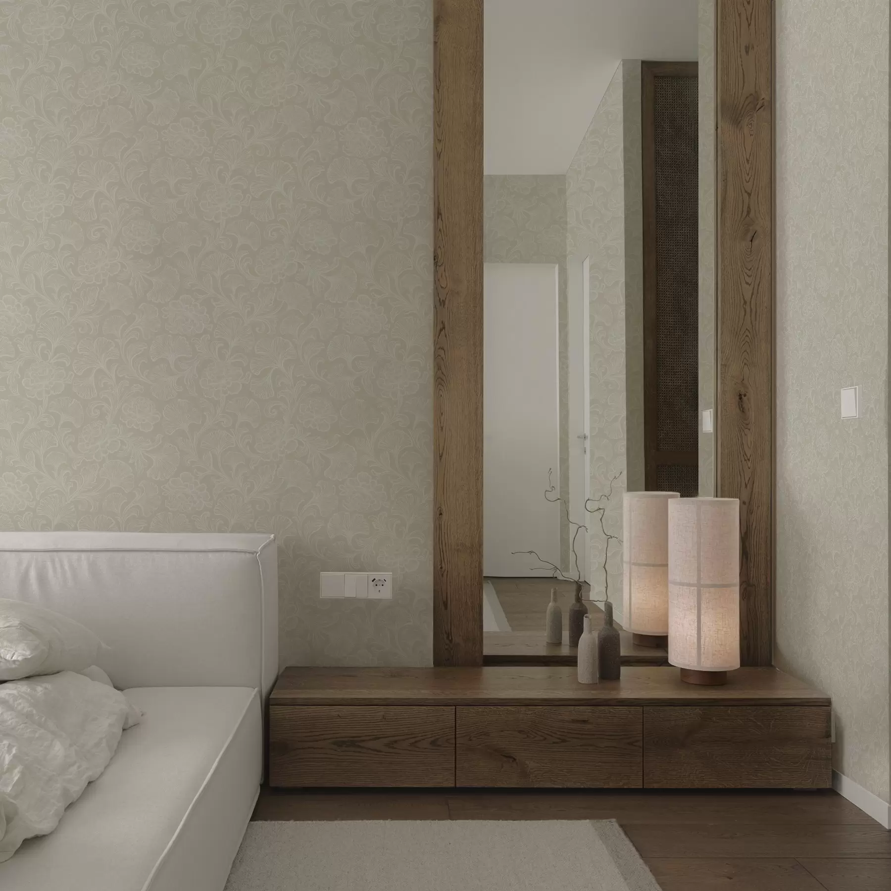 peintures murales Motif lumineux avec ginkgo et pivoines a00700