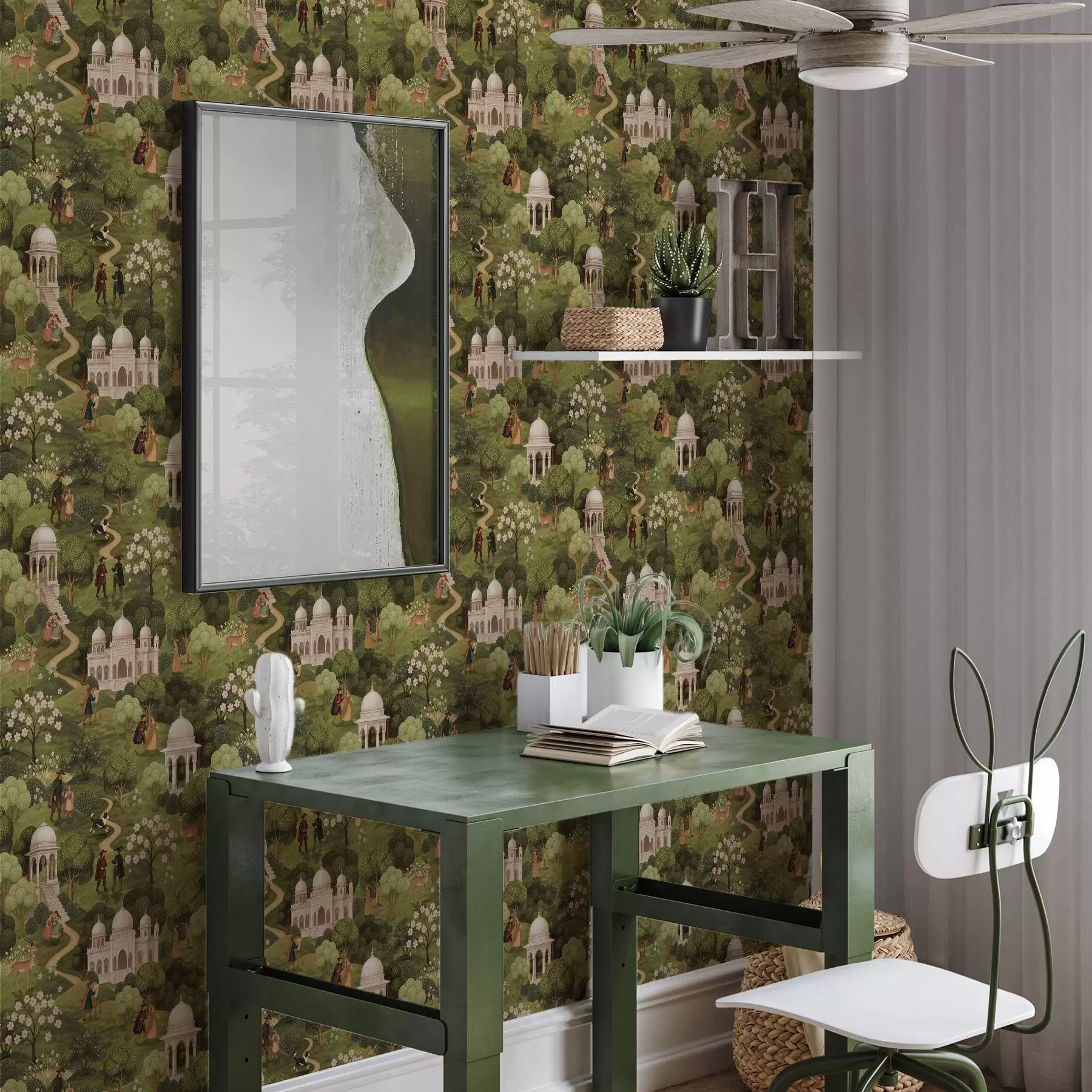 Wall Mural Photo Wallpaper Park scene with trees and architecture in a landscape style a00705