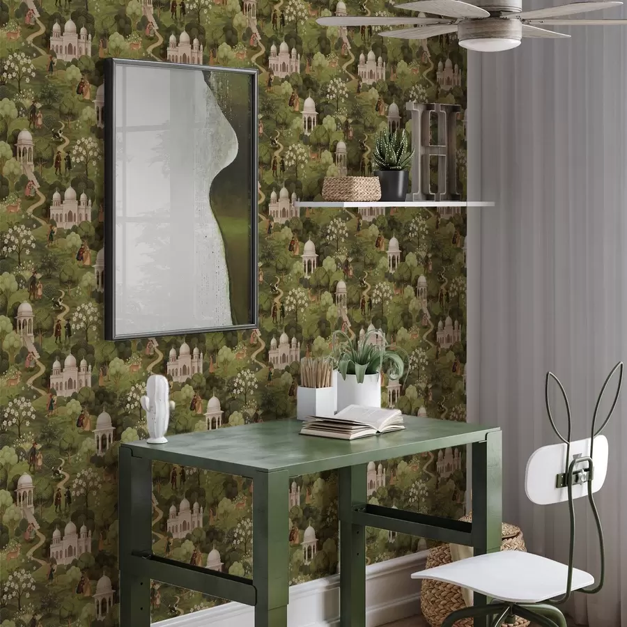 murales Escena de parque con árboles y arquitectura en estilo paisajístico a00705