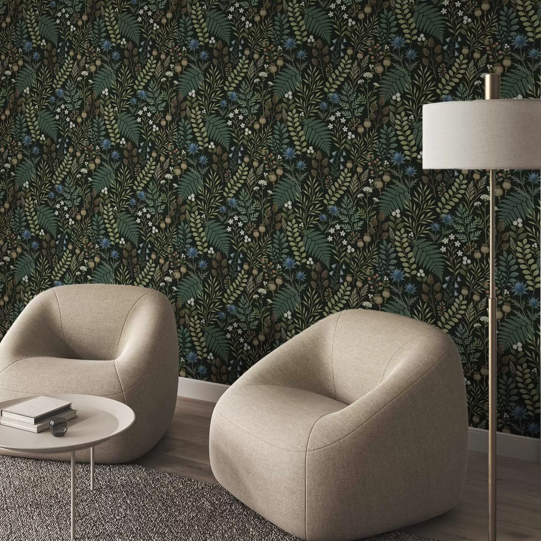 murales Hierbas, bayas y semillas sobre un fondo oscuro a00706