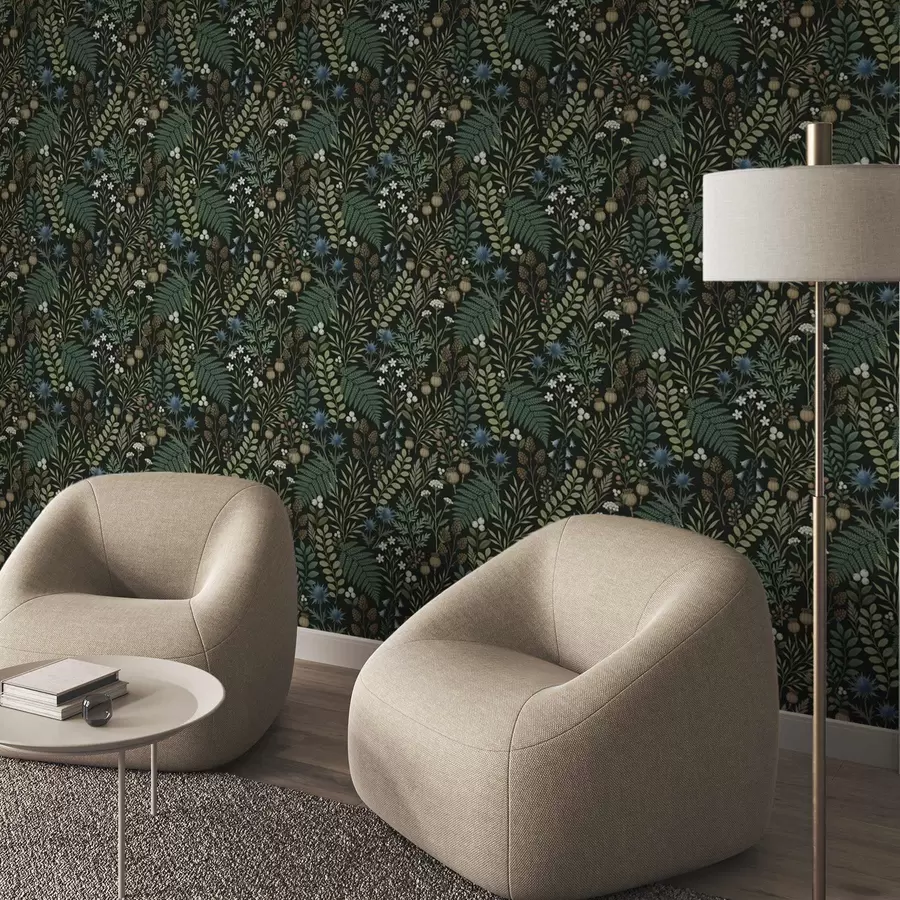 peintures murales Herbes des champs, baies et graines sur fond sombre a00706