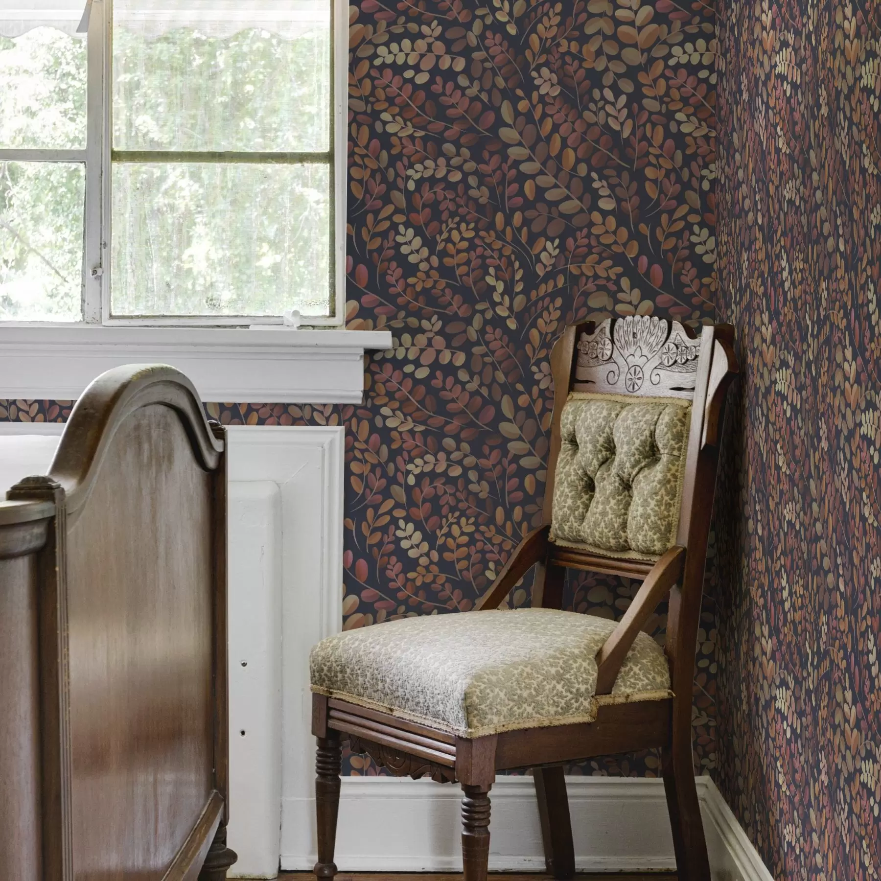 peintures murales Feuilles d'automne aux tons chauds orange-rose a00799v2