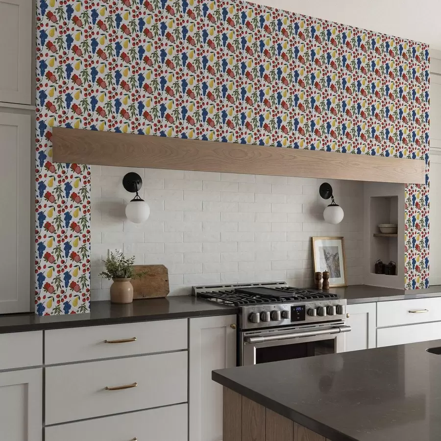 wall murals Juicy fruits: pomegranates, grapes, pears on a white background a00801