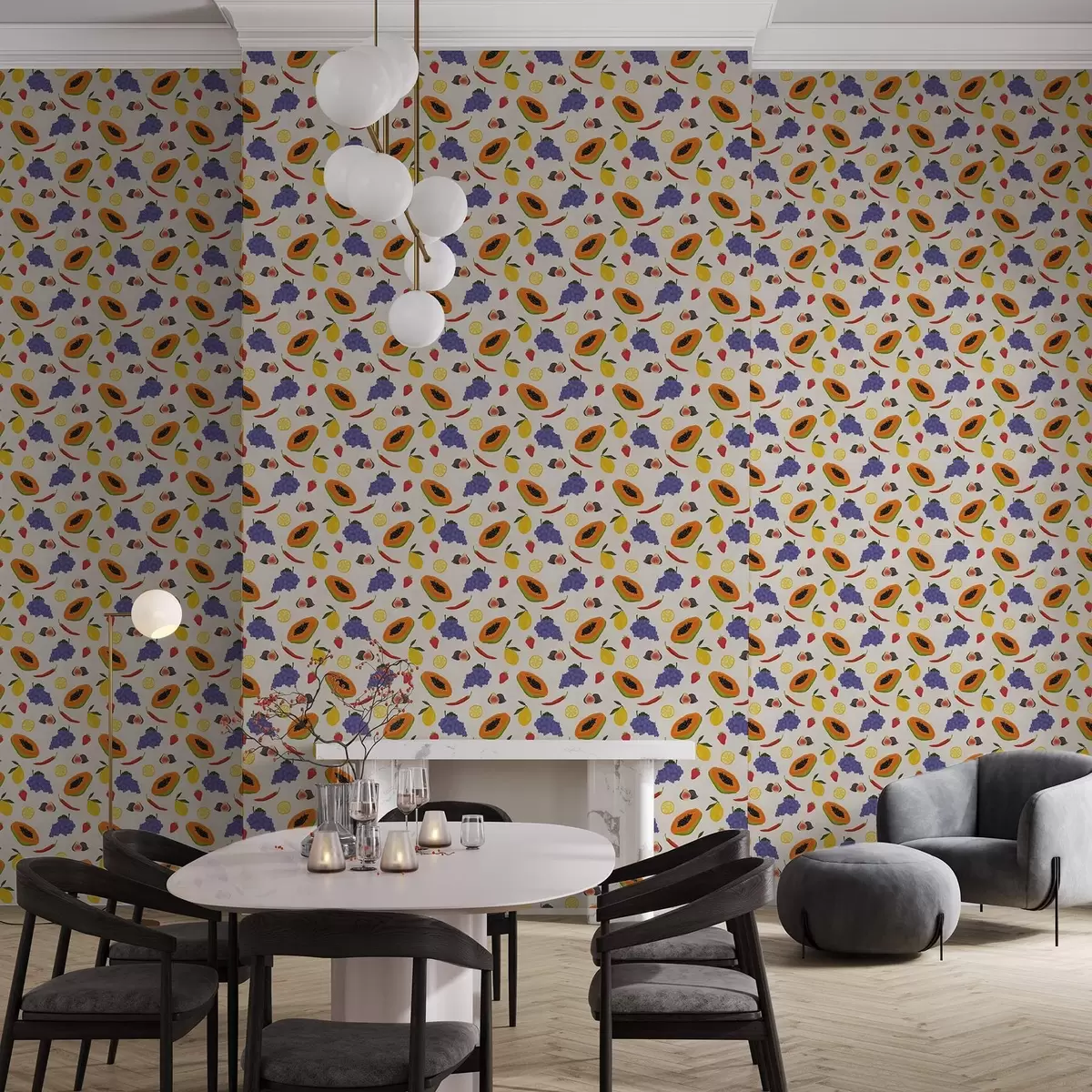 Papier peint Papaye, raisins et citrons — un mélange de fruits colorés a00803