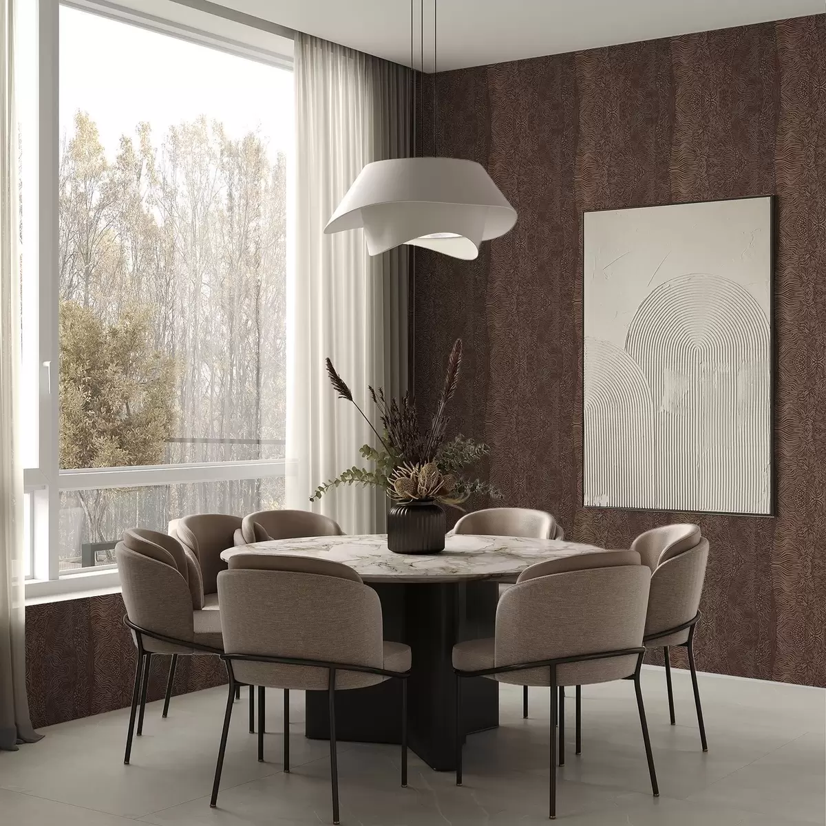 Wallpaper Wavy abstract pattern in warm brown tones a00804v1