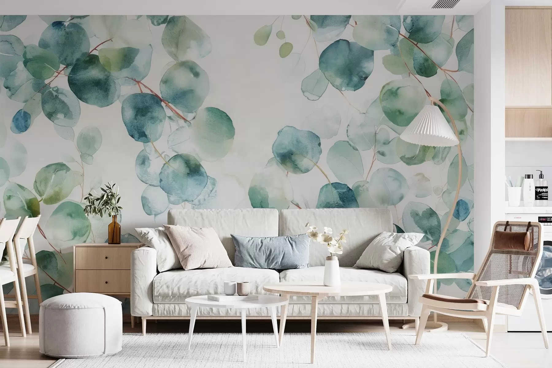 wall murals Eucalyptus leaves watercolour w04690