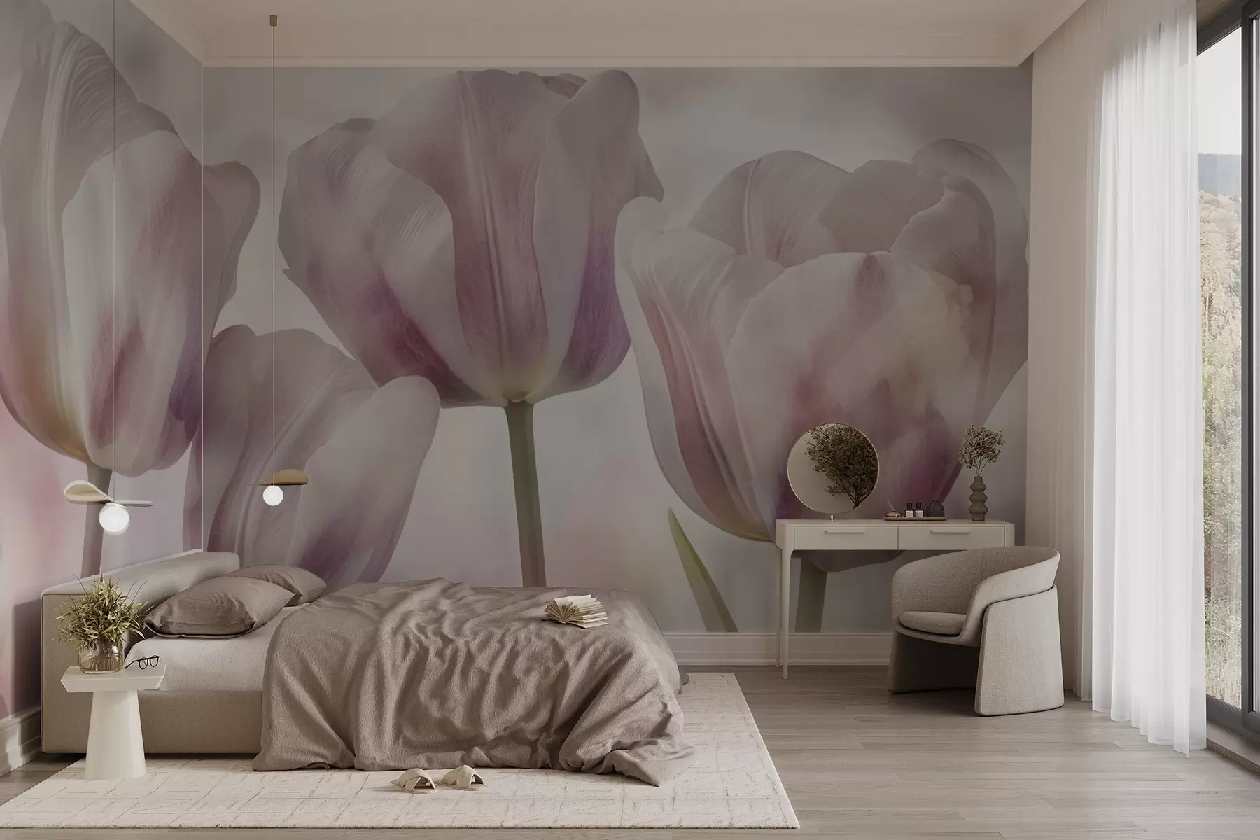 peintures murales Tulipes aux couleurs douces w04700