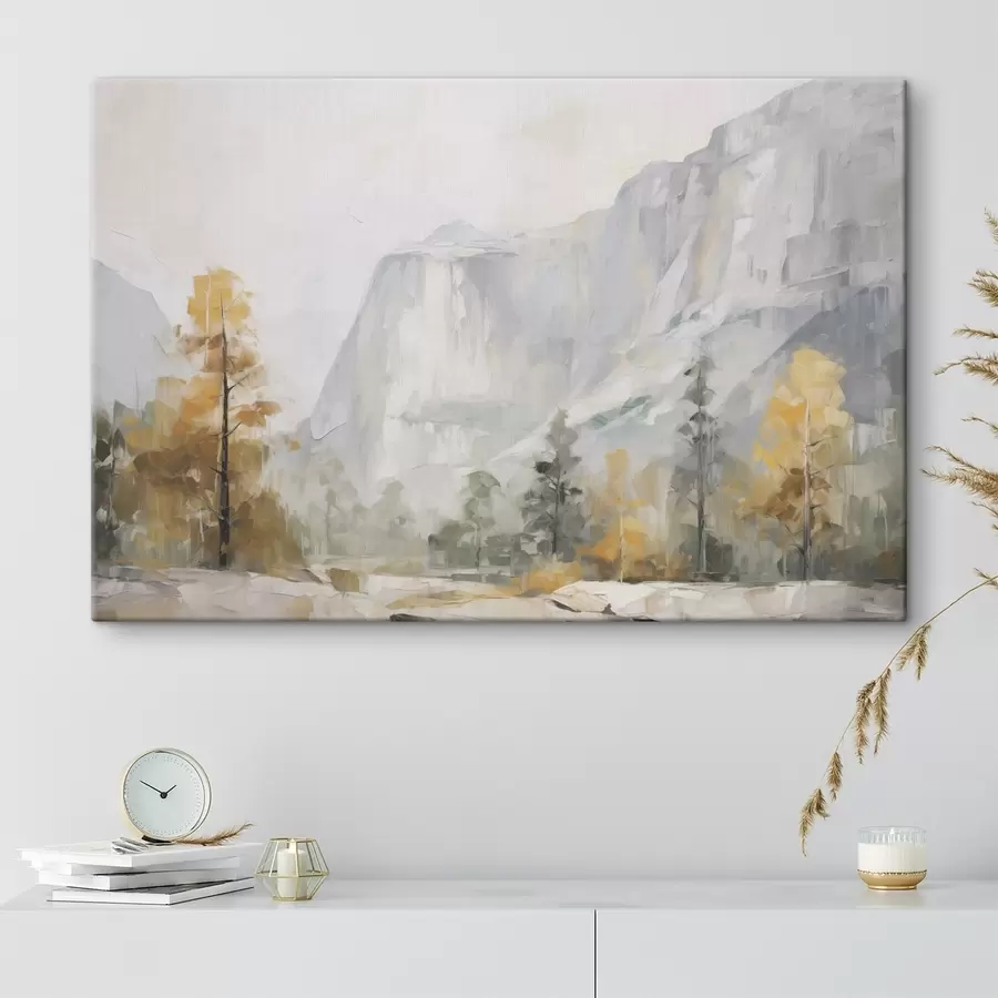 wall murals Landscape of a forest in front of mountains, imitation of painting s46299