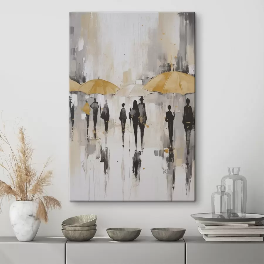 murales Abstracción de personas con paraguas s46304