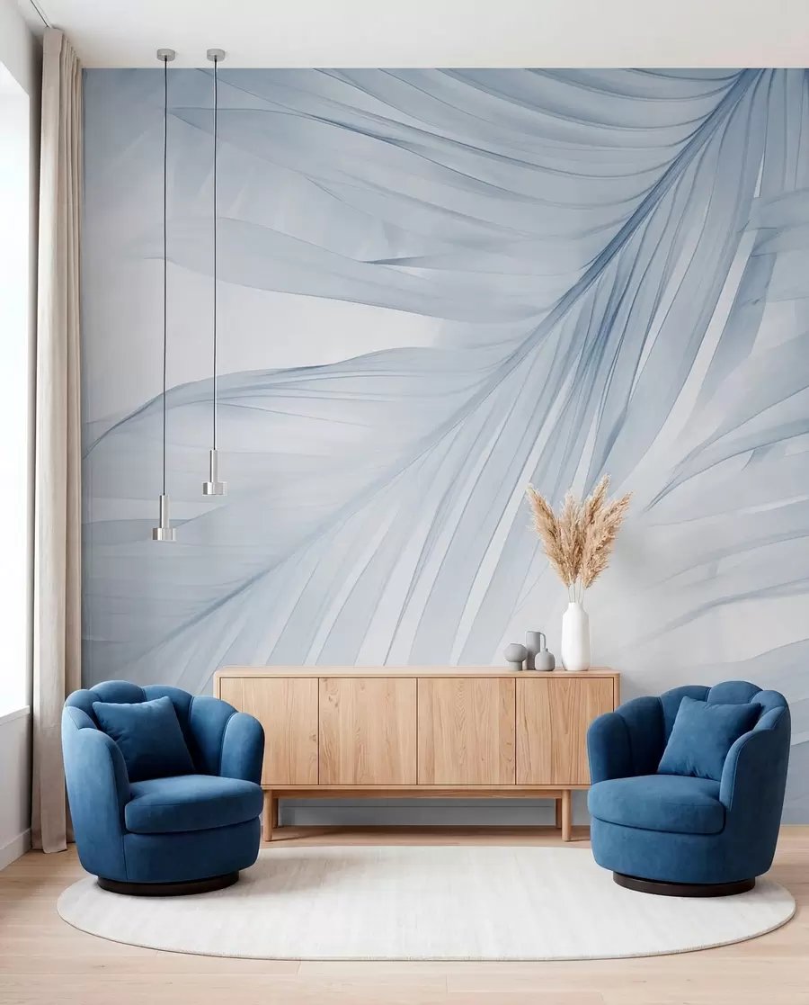 Wall Mural Photo Wallpaper Fern leaves in shades of blue w04727v1