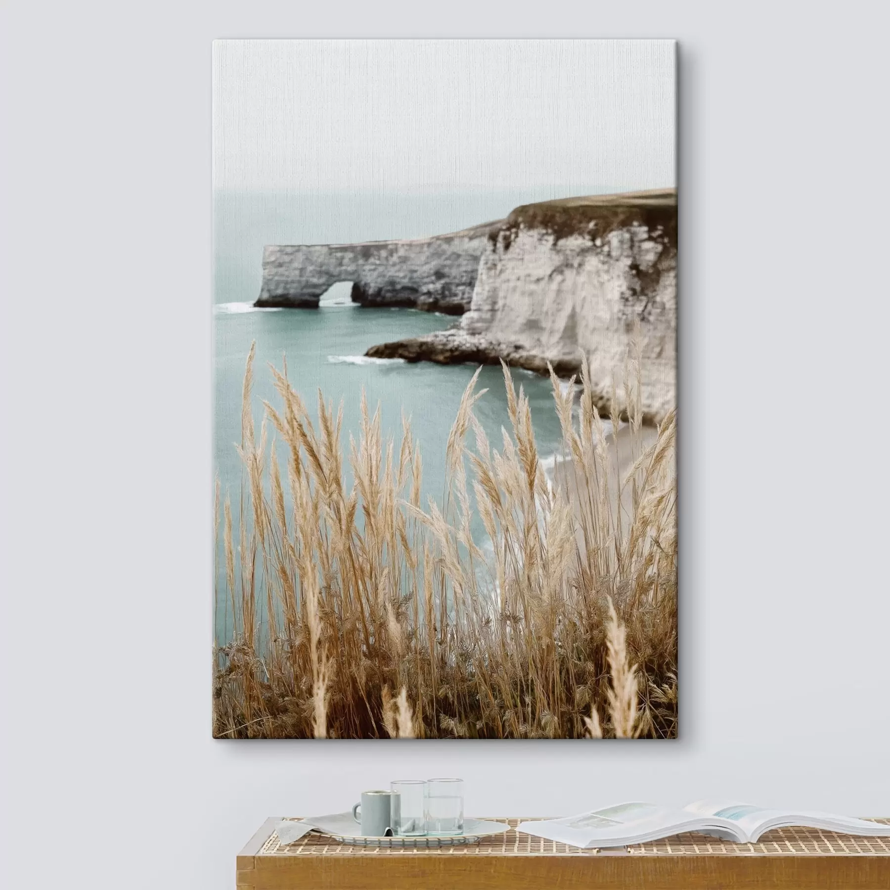 wall murals Coastal cliffs with reeds in the foreground s46141