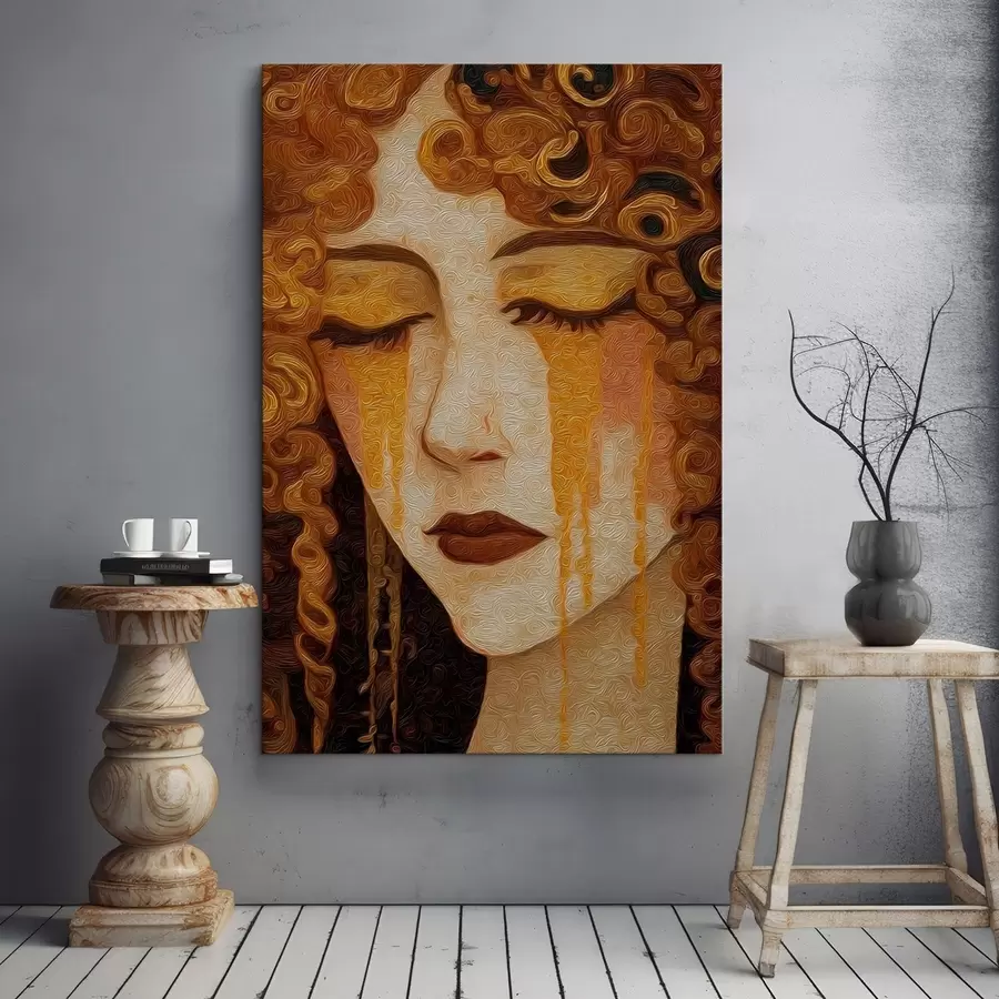 murales Retrato femenino con cabello rojo y maquillaje decorativo s46149
